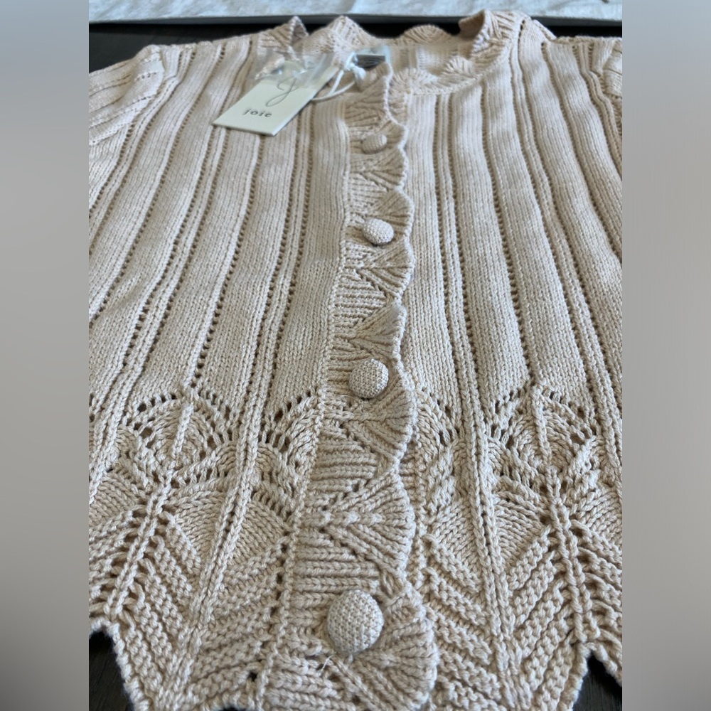 Joie Open-Knit Crochet-Inspired Cardigan Sweater Beige M NWT - Picture 11 of 14